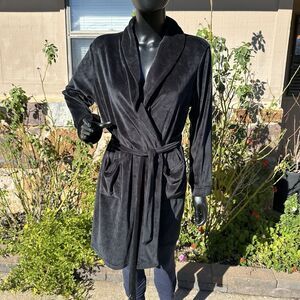 Y2K Juicy Couture Robe Womens Size Small / Medium Black Rhinestone Velvet‎ Glam